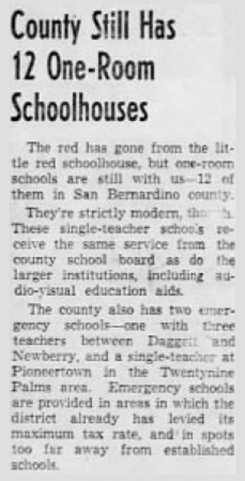 One-room schoolhouse article clipping