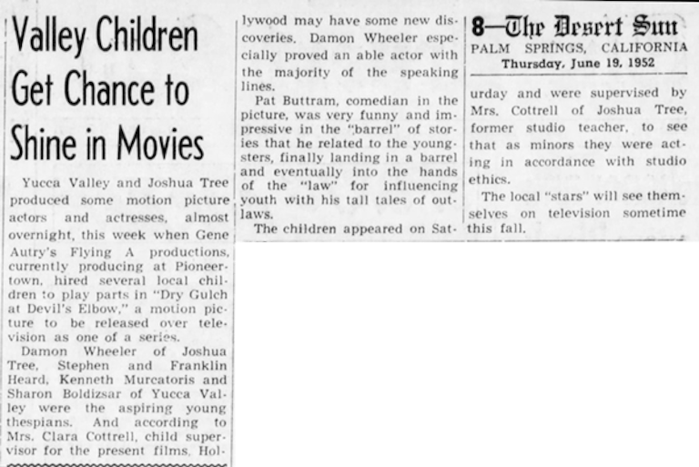 June 19, 1952 - The Desert Sun article clipping