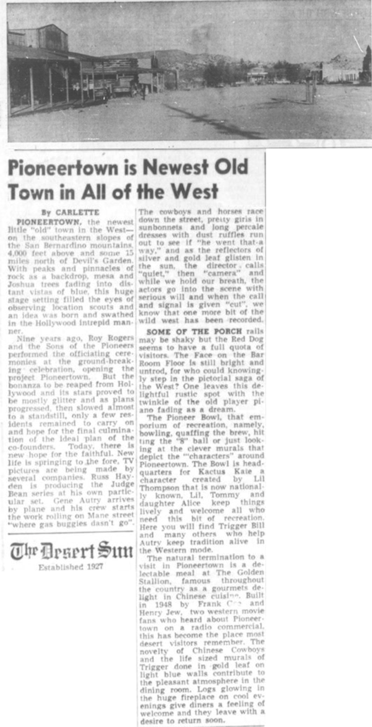 Oct. 14, 1955 - The Desert Sun article clipping