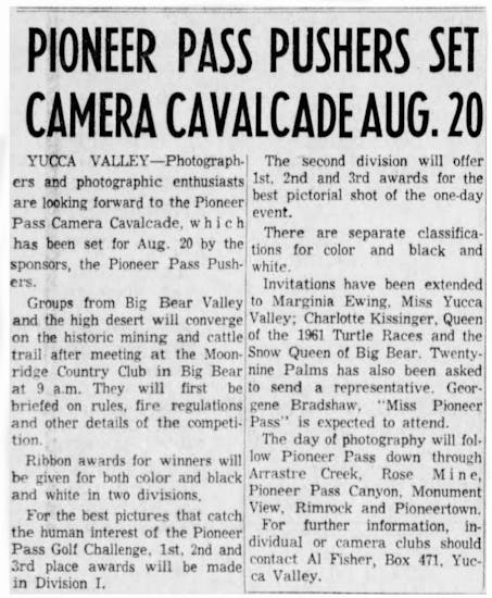 Aug. 8, 1961 - The San Bernardino County Sun article clipping