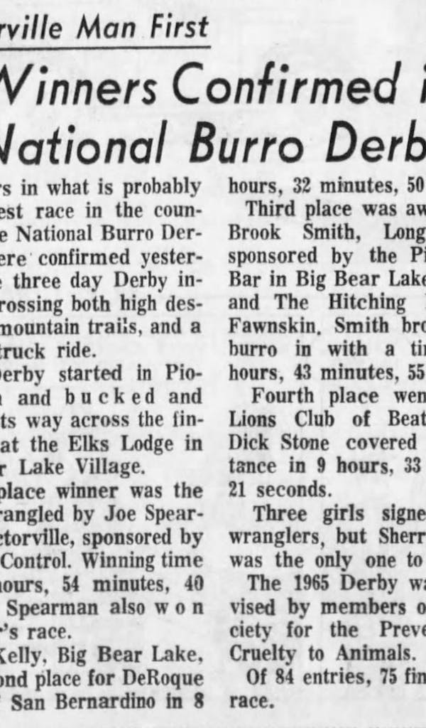 Aug. 11, 1965 - The San Bernardino County Sun article clipping