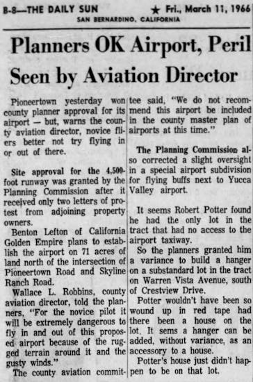 Mar. 11, 1966 - The San Bernardino County Sun article clipping