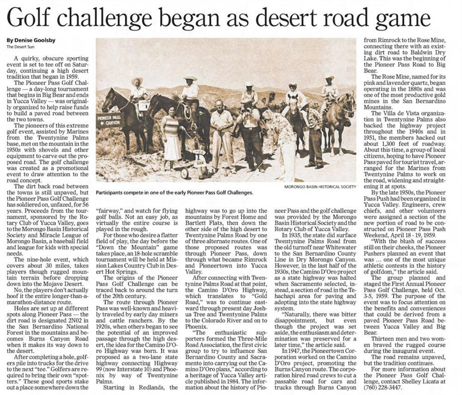 Golf challenge began as desert road game article clipping