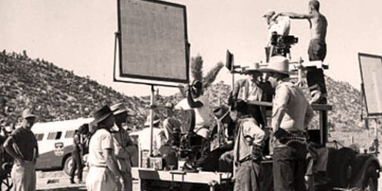 Film Crew image. links to news articles about filming in Pioneertown.