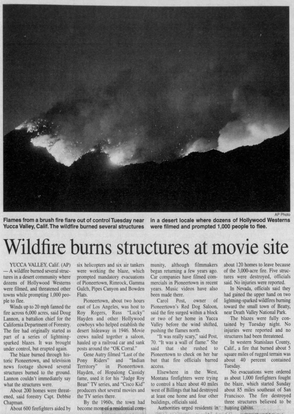 wildfire burn movie set clipping