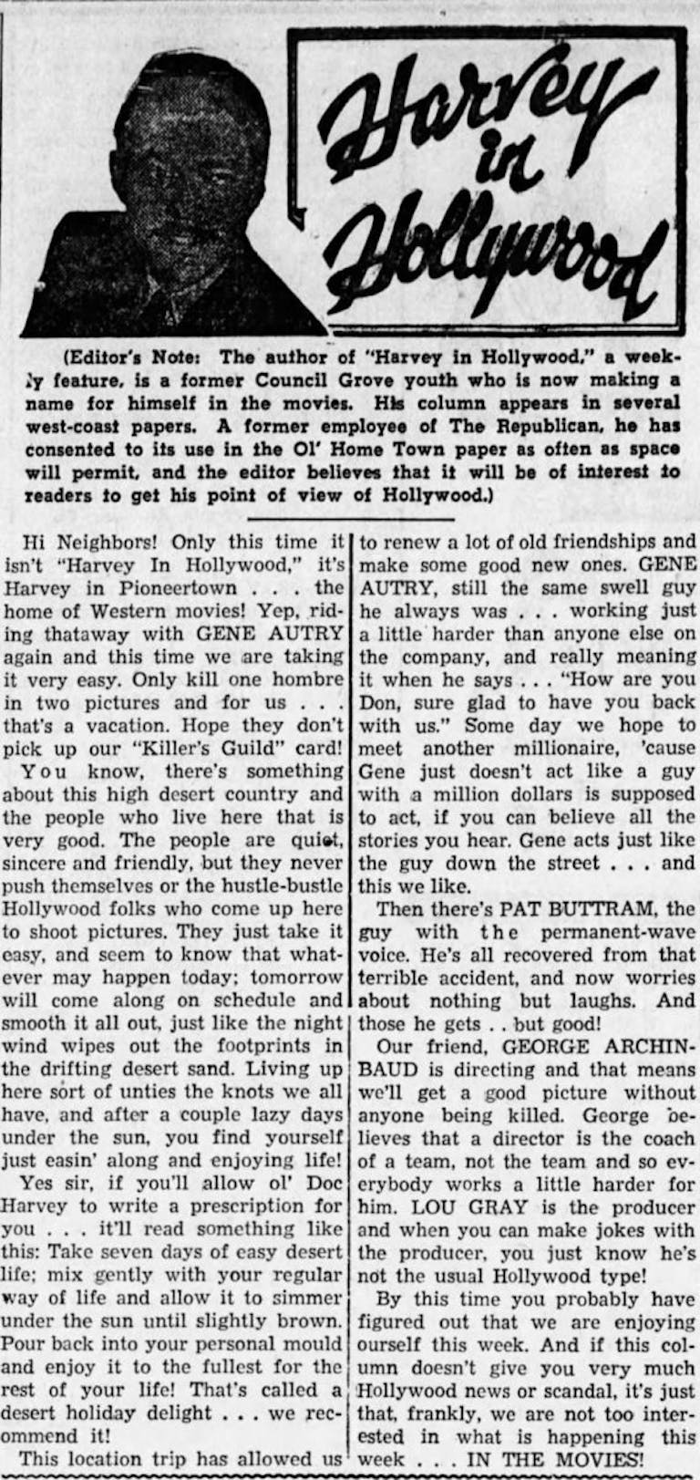 Harvey in Hollywood July 23, 1951 clipping