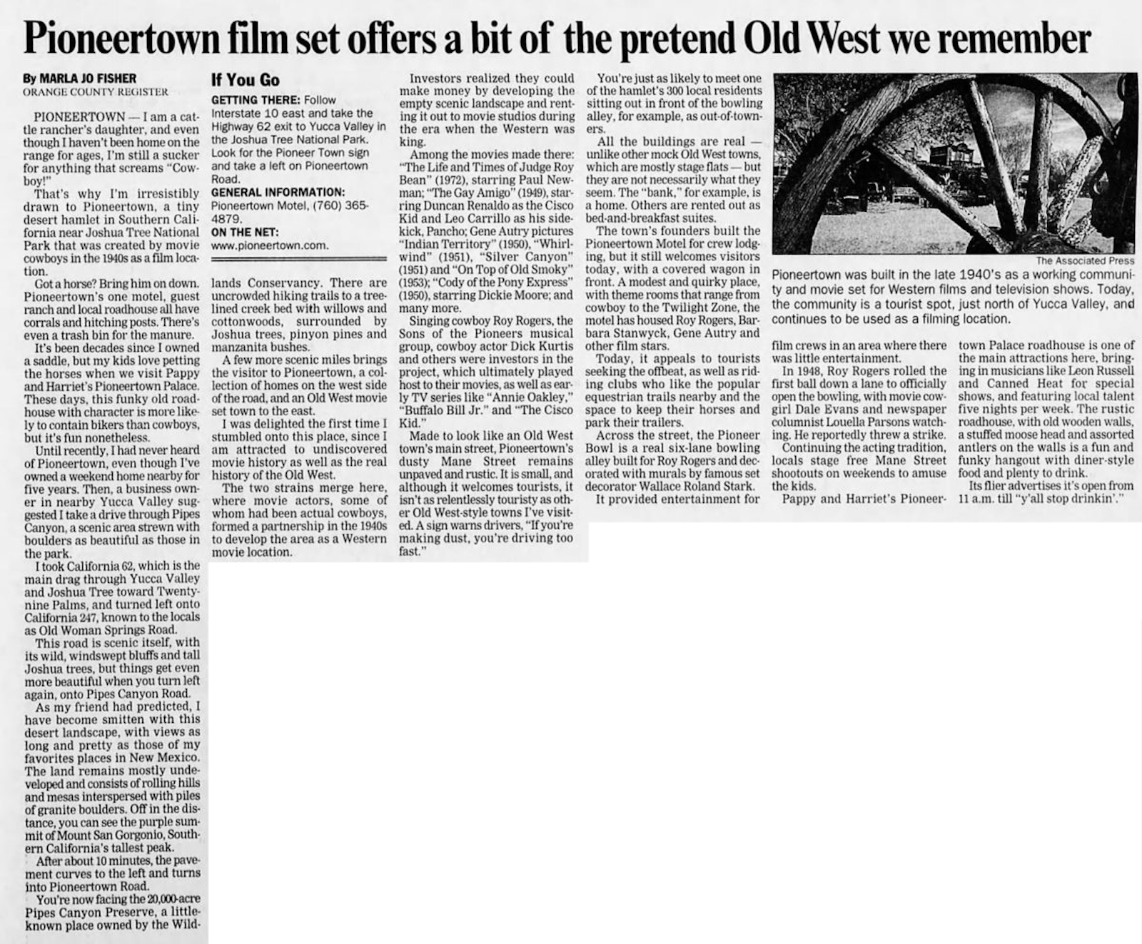PIoneertown film set - Mar. 13, 2005 - Santa Cruz Sentinel article clipping