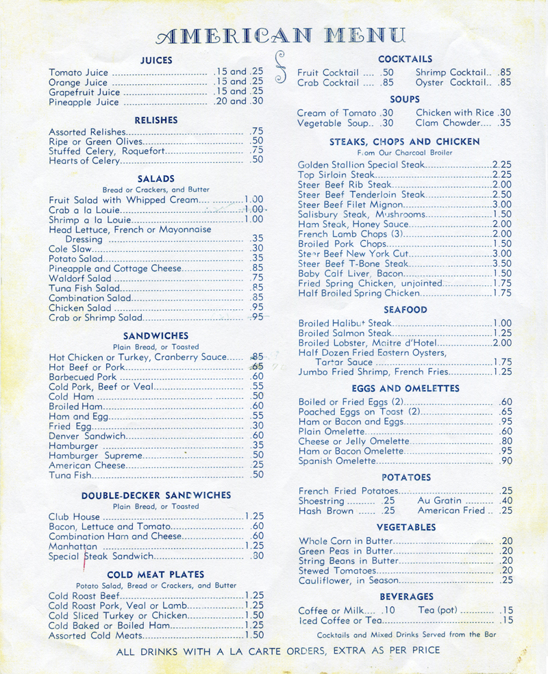 Golden Stallion menu